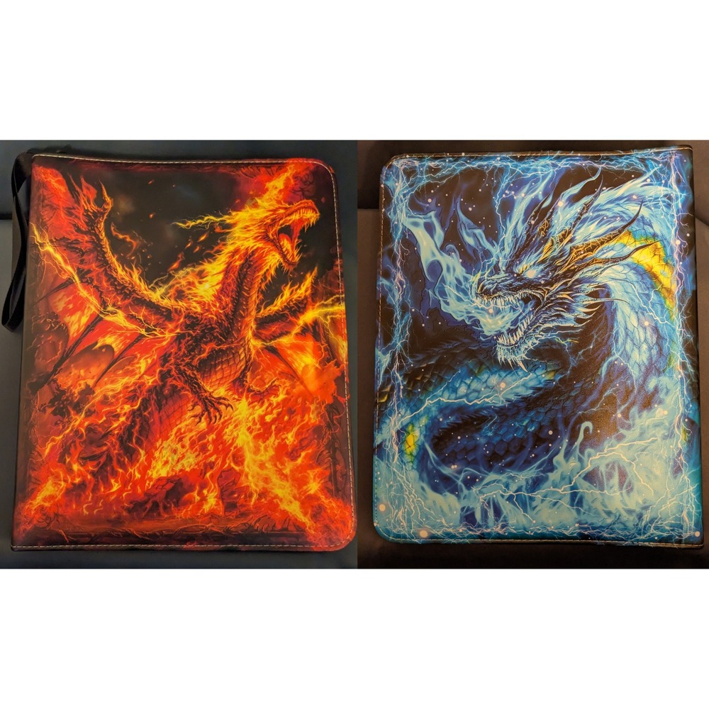 New! 1008 Card Binder 56 Page 3-Ring Removable Sleeve Fire and Ice Dragon